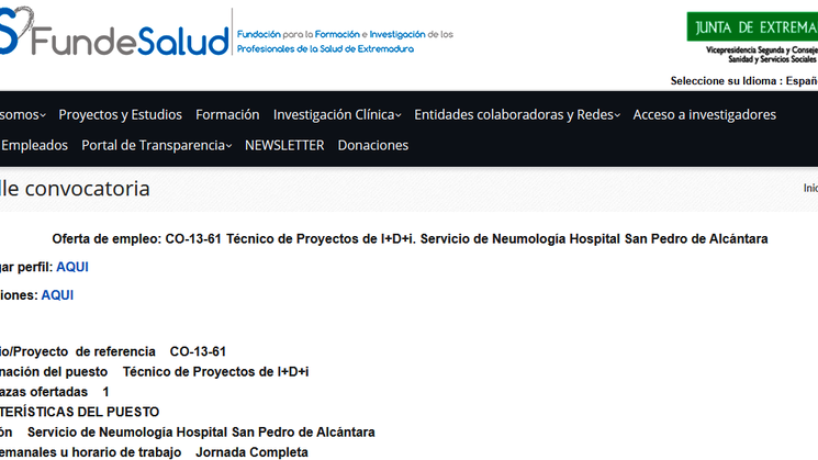  Oferta de empleo CO1361 Tcnico de Proyectos de IDi Servicio de Neumologa Hospital San Pedro de Alcntara