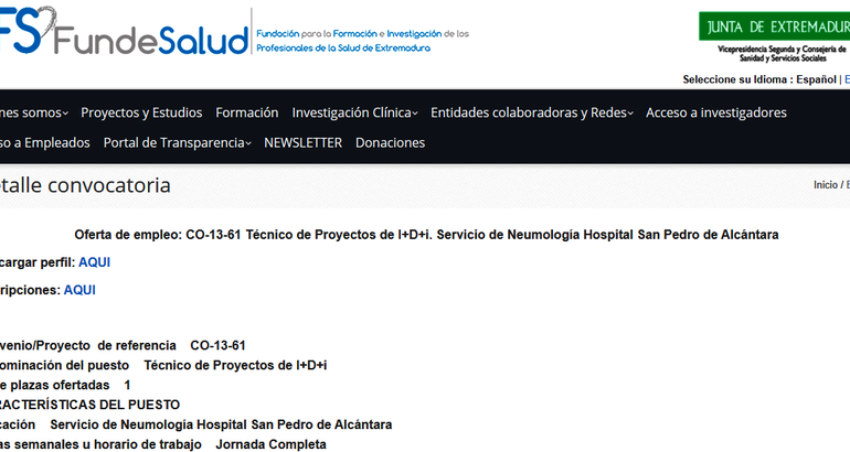  Oferta de empleo CO1361 Tcnico de Proyectos de IDi Servicio de Neumologa Hospital San Pedro de Alcntara